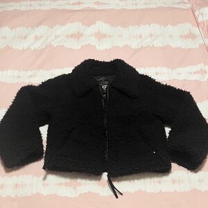 UGG Black Faux Fur Teddy Crop Jacket Size Small
